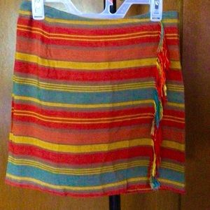 Express Tassel Trim Striped Linen Swing Skirt, Size 7/8